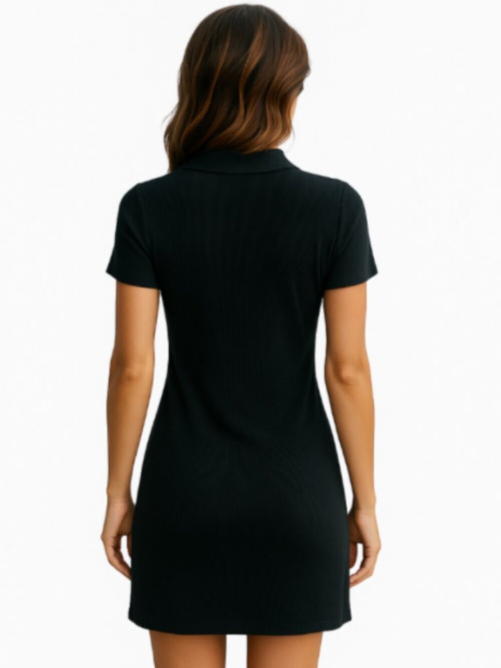 Ambiance Black Mini Dress Med to Large* Ribbed Collared Pullover Stretch Bodycon - Picture 2 of 11